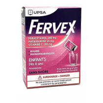 Fervex Enfant Rhume Rhinopharyngite, 8 Sachets de Granulés, Dès 6 Ans Goût Framboise