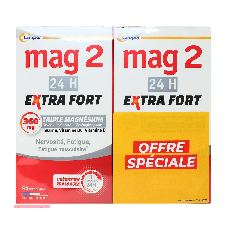 Mag 2 Magnésium 24H Extra Fort - 1 Prise Par Jour - 2 X 45 Comprimés