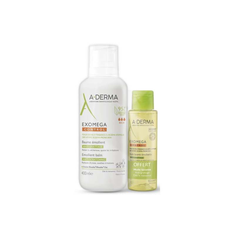 Baume Émollient - EXOMEGA CONTROL - A-Derma - 400ml + Huile Lavante Offerte