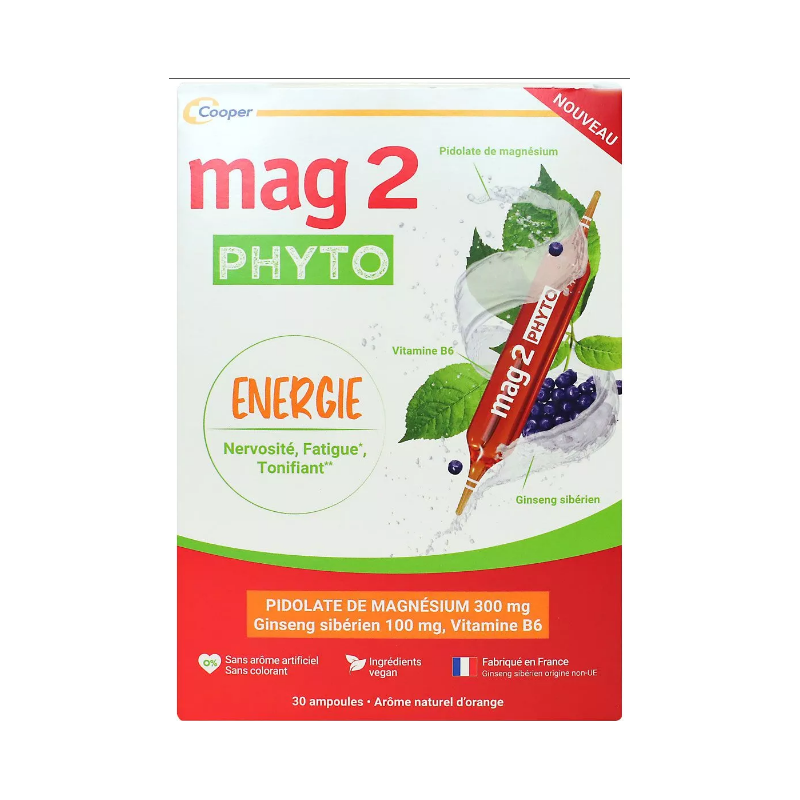 Mag2 Phyto Energie - Nervosité - Fatigue - Cooper - 30 ampoules