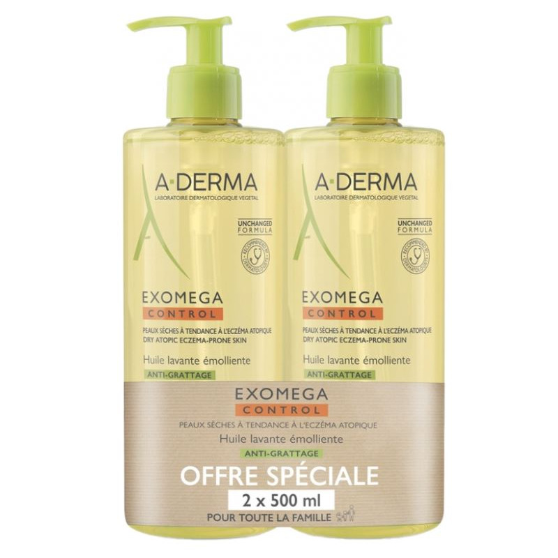 Huile Lavante Emolliente - Exomega Control - A Derma - 2X500ml