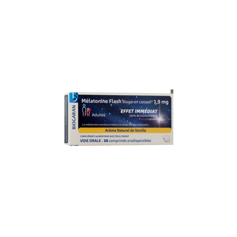 Mélatonine Flash 1,9 mg - Effet Immédiat - Biogaran Conseil - 30 comprimés